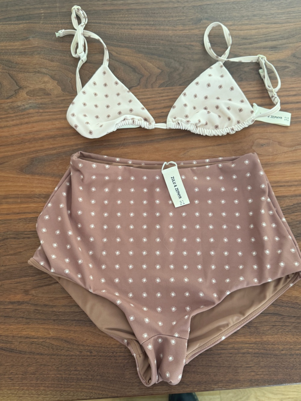 Zulu and Zephyr Two-Piece High-Waist Bikini Set - Dusty Rose & Cream